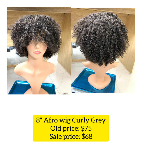 8" Afro Wig Curly Grey (H13)