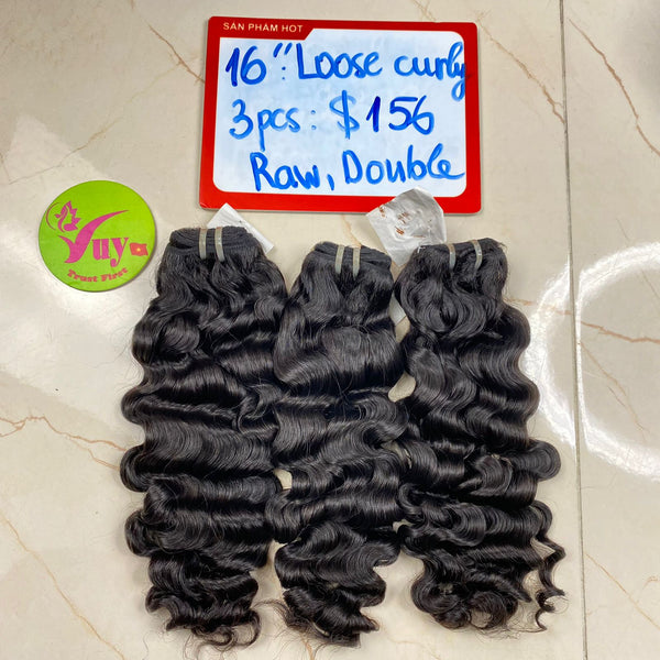 3pcs 16" Loose Curly, Double Drawn, Raw hair (C138)