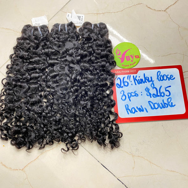 3pcs 26" Kinky Loose, Double Drawn, Raw hair (C142)