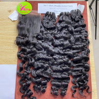 3pcs 24" and 22" Closure 5x5 Loose Curly, Double Drawn, Raw hair (R03)