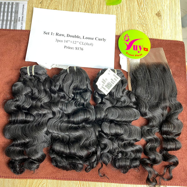 3pcs 14" and 12" Closure4x4, Double Drawn, Raw hair (R02)