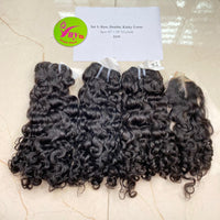 3pcs 16" and 16" Closure 2x6, Kinky Loose, Double Drawn, Raw hair (R09)
