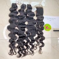 3pcs 28" and 22" Closure 4x4 Water Wavy, Double Drawn, Raw hair (R15)