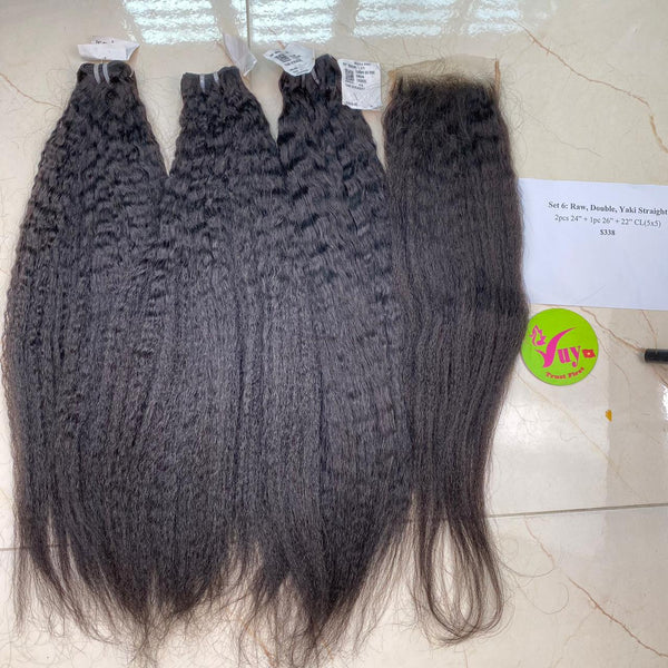 2pcs 24", 1pc 26" and 22" Closure 5x5 Yaky Straight, Double Drawn, Raw hair (R14)