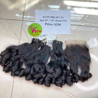 3pcs 16" and 14" Closure 5x5 Bouncy Funmi, Single Donor hair (R21)
