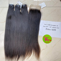 3pcs 18" and 16" Closure 4x4, Straight, Single Donor hair (R20)