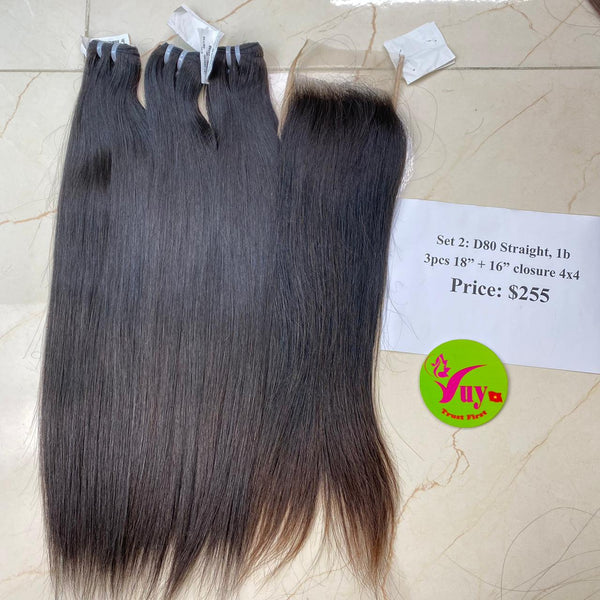 3pcs 18" and 16" Closure 4x4, Straight, Single Donor hair (R20)