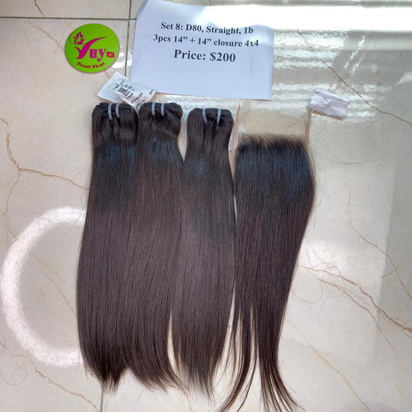 3pcs 14" and 14" Closure 4x4 Straight, Single Donor hair (R26)