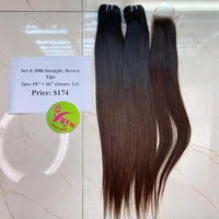 2pcs 18" and 16" Closure 2x6 Straight, Brown Tips, Single Donor hair (R25)
