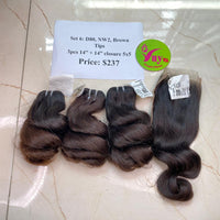 3pcs 14" and 14" Closure 5x5 Bouncy Wavy Brown Tips Single Donor hair (R27)