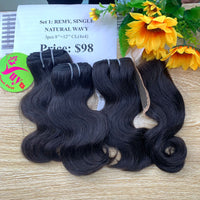 3pcs 8" and 12" Closure 4x4 Natural Wavy, Single Drawn, Remy hair (R28)