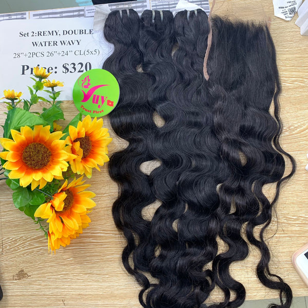 2pcs 26", 28" and 24" Closure 5x5, Water Wavy, Double Drawn, Remy hair (R29)