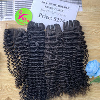 3pcs 22" and 22" Closure 4x4 Kinky Curly, Double Drawn, Remy hair (R33)