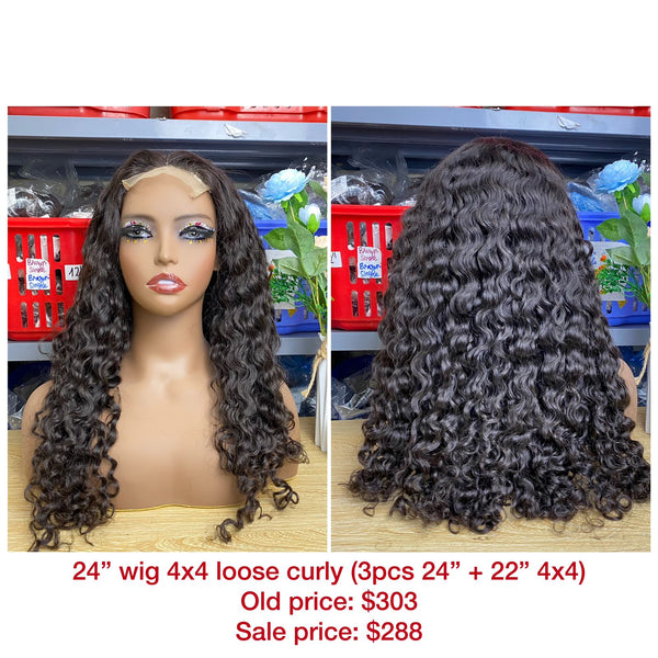 24" Wig Loose Curly, Closure 4x4, Double Drawn, Raw hair (W46)