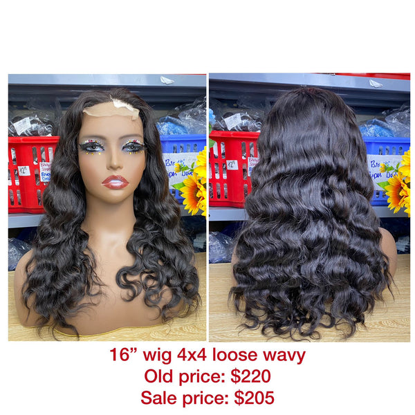 16" Wig Loose Wavy, Closure 4x4, Double Drawn, Raw hair (W48)