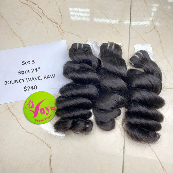 3pcs 24" Bouncy Wavy, Double Drawn, Raw hair (R38)