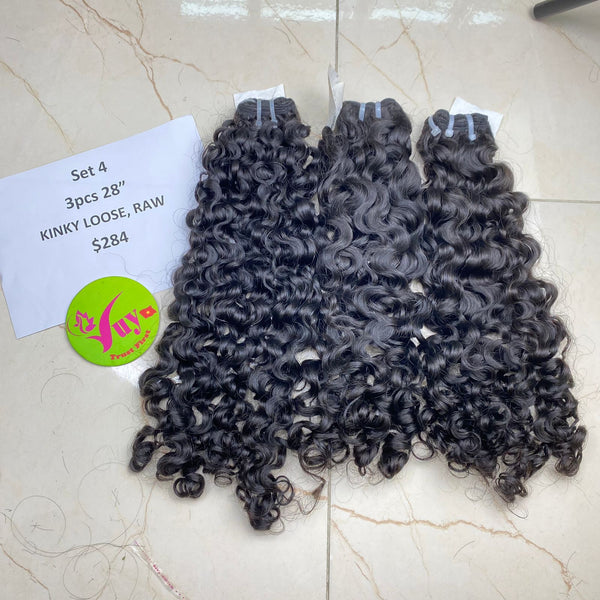 3pcs 28" Kinky Loose, Double Drawn, Raw hair (R39)