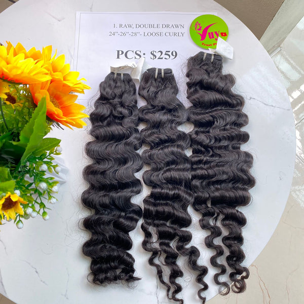 24" - 26" - 28" Loose Curly, Double Drawn, Raw hair (R54)