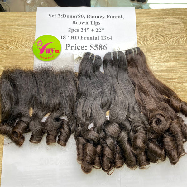 2pcs 24", 22" and 18" Frontal 13x4 HD Lace, Bouncy Funmi, Single Donor hair (R59)