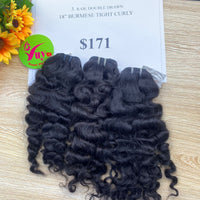 3pcs 18" Burmese Tight Curly, Double Drawn, Raw hair (R62)