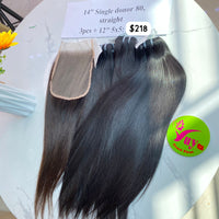 3pcs 14" and 12" Closure 5x5 Straight, Donor 80, Single Donor hair (only October)