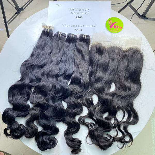 2pcs 28", 24", 26" and 20" Frontal 13x4 HD Lace, Natural Wavy, Double Draw, Raw hair (R68)
