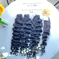 3pcs 24" and 18" Closure 2x6 Burmese Tight Curly, Double Drawn, Raw hair (R80)