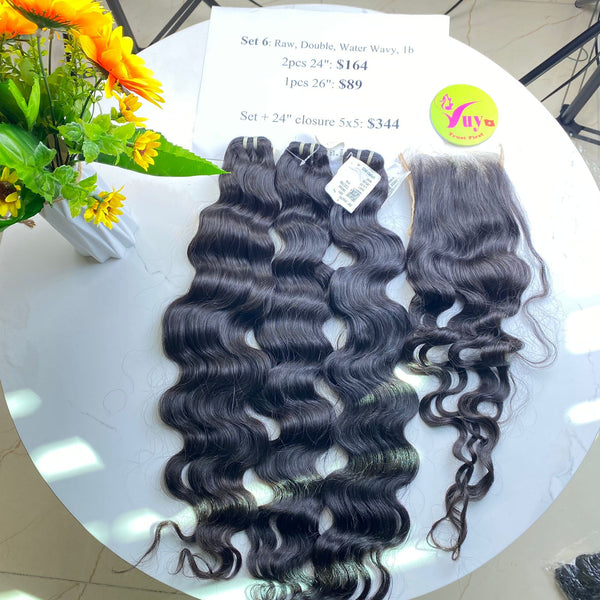 2pcs 24" and 26" and 24" Closure 5x5 Water Wavy, Double Drawn, Raw hair (R82)