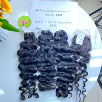 3pcs 22" and 18" Closure 4x4 Loose Curly, Double Drawn, Raw hair (R84)