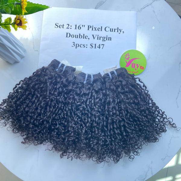 3pcs 16" Pixel Curly, Double Drawn, Virgin hair (R74)