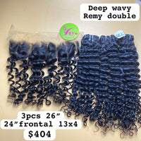 3pcs 26" and 24" Frontal 13x4 Deep Wavy, Double Drawn, Remy hair (R91)