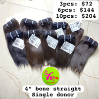 4" Brown Bone Straight, Donor 80, Single Donor hair Deal