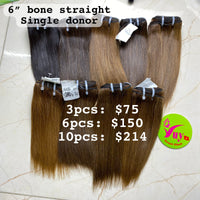 6" Brown Bone Straight, Donor 80, Single Donor hair Deal