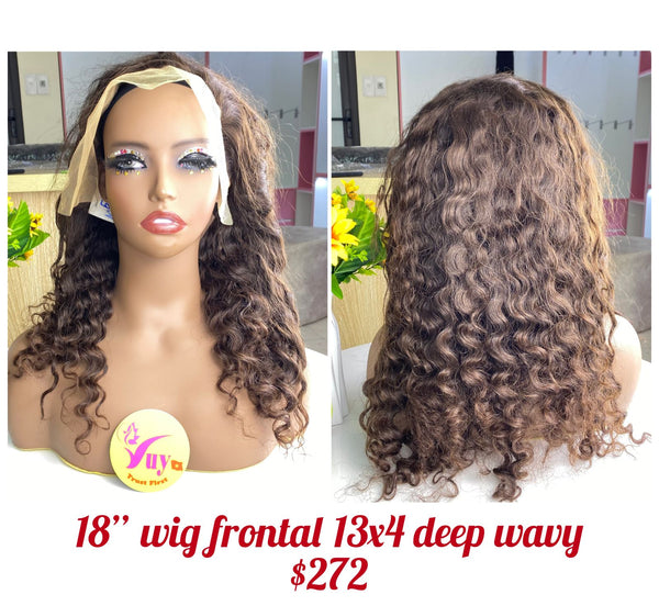 18" Wig Frontal 13x4 Deep Wavy, Double Drawn, Raw hair (W53)