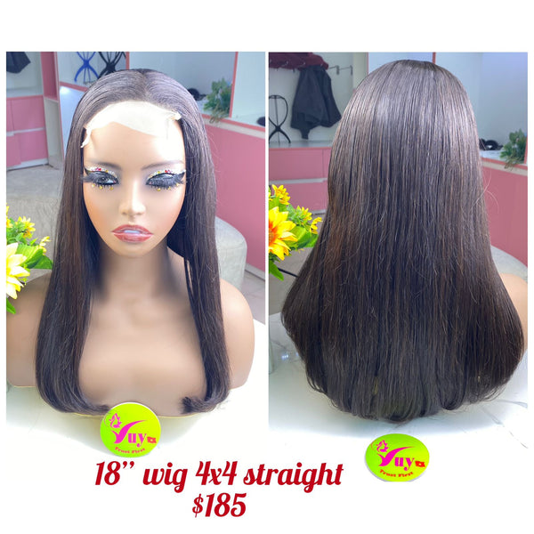 18" Wig Closure 4x4 Straight, Double Drawn, Raw hair (W56)