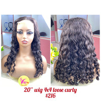 20" Wig Closure 4x4 Loose Curly, Double Drawn, Raw hair (W59)