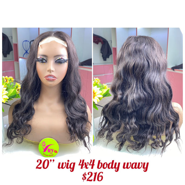 20" Wig Closure 4x4 Body Wavy, Double Drawn, Raw hair (W60)