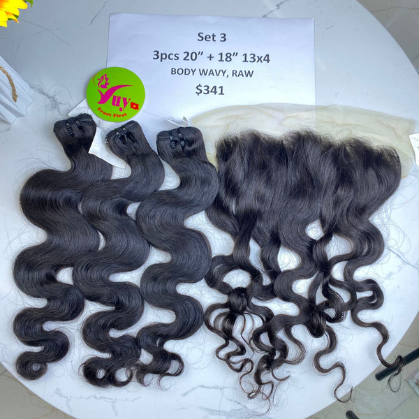 3pcs 20" and 18" Frontal 13x4 Body Wavy, Double Drawn, Raw hair (R106)