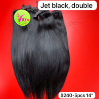 5pcs 14" Jet Black, Double Draw, Raw hair (R110)