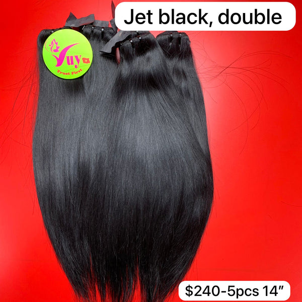 5pcs 14" Jet Black, Double Draw, Raw hair (R110)