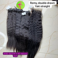 3pcs 14" and 16" Closure 5x5 Yaky Straight, Double Drawn, Remy hair (R112)