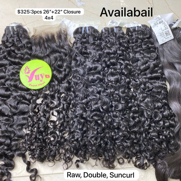 3pcs 26" and 22" Closure 4x4 Sun Curly, Double Drawn, Raw hair (R128)