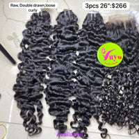 3pcs 26" Loose Curly, Double Drawn, Raw hair (R129)