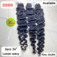 3pcs 26" Double drawn Loose wavy raw hair