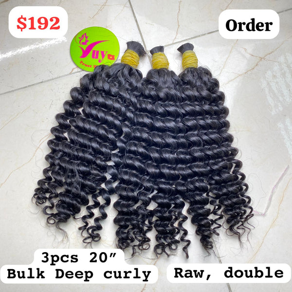 3pcs 20" Double drawn Deep curly raw bulk hair