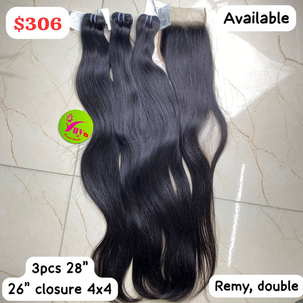3pcs 28" double drawn remy hair and 26" 4x4 closure