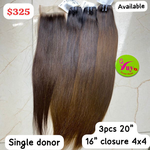 3pcs 28" straight single donor hair and 26" 4x4 closure