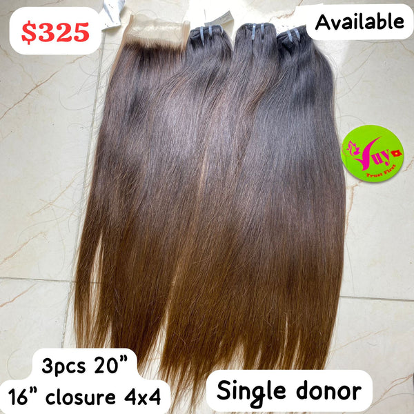 3pcs 20" straight single donor hair and 16" 4x4 closure