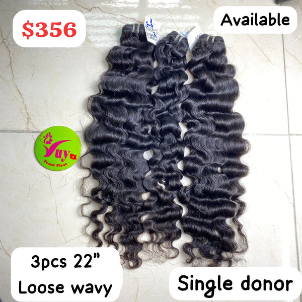 3pcs 22" loose wave single donor hair