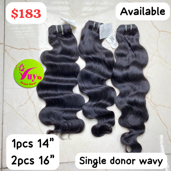 1pc 14" and 2pcs 16" wavy single donor hair
